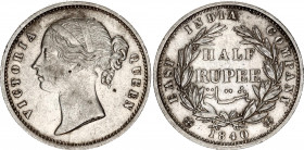 British India 1/2 Rupee 1840
KM# 456.3; N# 25924; Silver; Victoria; Mint: Madras; XF Toned
