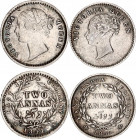 British India 2 x 2 Annas 1841
KM# 459, 460; Silver; Victoria; XF.