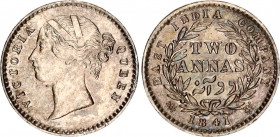 British India 2 Annas 1841 C
KM# 460, N# 23045; Silver; Victoria; AUNC