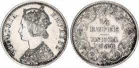 British India 1/4 Rupee 1886 B
KM# 490; Silver; Victoria; AUNC/UNC with minor hairlines.