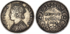 British India 1/4 Rupee 1894 B
KM# 490; N# 26099; Silver; Victoria; Mint: Bombay; XF-AUNC Toned