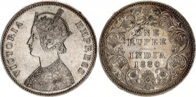 British India 1 Rupee 1880 C
KM# 492; N# 3719; Silver; Victoria; Mint: Calcutta; AUNC Toned