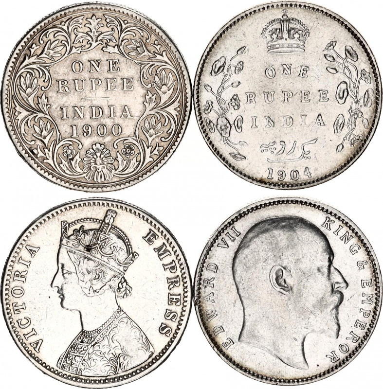 British India 2 x 1 Rupee 1900 - 1904
KM# 492, 508; Silver; Victoria; VF/XF.