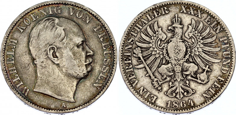 German States Prussia Taler 1864 A
KM# 494; N# 10258; Silver; Wilhelm I; Mint: ...