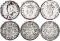 British India 3 x 1 Rupee 1913 - 1942
KM# 524, 556; Silver; George V & VI; XF.