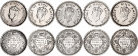 British India 5 x 1/2 Rupee 1940 - 1945
KM# 550a, 551, 552; Silver; George VI; VF/XF.