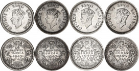 British India 4 x 1/4 Rupee 1942 - 1945
KM# 546, 547; Silver; George VI; VF/UNC.