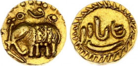 India Mysore AV Fanam 1761 - 1782 (ND)
NWC 975; Gold 0.31 g; Haidar Ali (1761-1782); Obv: Elephant to left / Rev: Belhary; Mint: Balhari; XF+