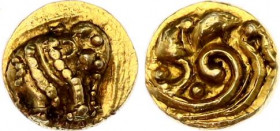 India Mysore AV Fanam 1761 - 1782 (ND)
NWC 976; Gold 0.30 g; Haidar Ali (1761-1782); Obv: Elephant standing right / Rev: Nazarbar; Mint: Balhari; XF+