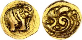 India Mysore AV Fanam 1761 - 1782 (ND)
NWC 976; Gold 0.33 g; Haidar Ali (1761-1782); Obv: Elephant standing right / Rev: Nazarbar; Mint: Balhari; XF+