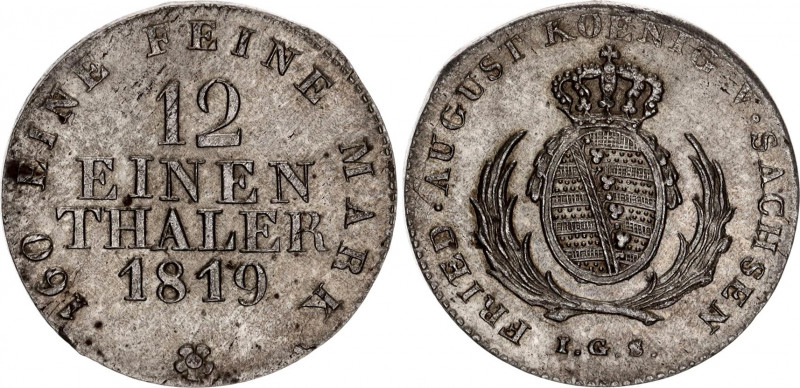 German States Saxony-Albertine 1/12 Taler 1819 IGS
KM# 1083.1; N# 67498; Silver...