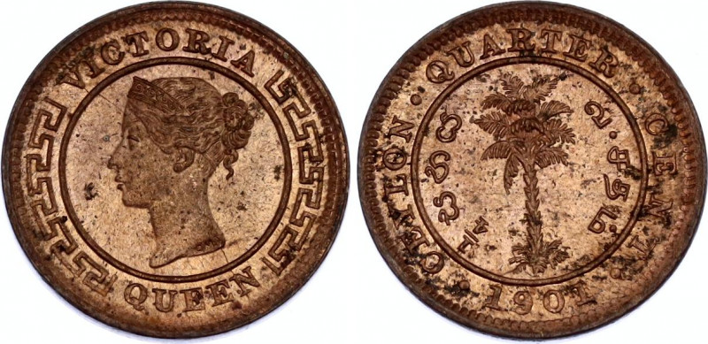 Ceylon 1/4 Cent 1901
KM# 90; N# 12111; Copper; Victoria; Mint: Calcutta; UNC