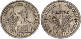 French Indochina 1 Piastre 1947
KM# 32.2; Schön# 31; N# 4509; Copper-Nickel; Mint: Paris; UNC Toned