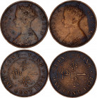 Hong Kong 2 x 1 Cent 1866 - 1877
KM# 4.1; N# 5657; Victoria; VF.