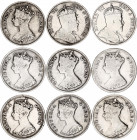 Hong Kong 9 x 10 Cent 1887 - 1903
KM# 6, 13; Silver; Victoria & Edward VII; F/XF.
