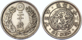 Japan 20 Sen 1899 (32)
Y# 24, N# 10945; Silver; Meiji; UNC with minor hairlines