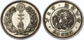 Japan 20 Sen 1876 (9)
Y# 24, N# 10945; Silver; Meiji; UNC- with mint luster