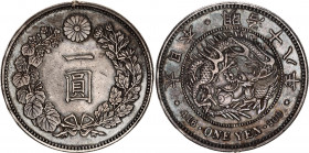 Japan 1 Yen 1885 (18)
Y# A25.2; N# 129442; Silver; Meiji; Mint: Osaka; AUNC Toned, Unmounted.