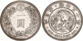 Japan 1 Yen 1897 (30) 年四十三治明
Y# A25.3, JNDA# 01-10A; N# 5505; Silver; Meiji (1867-1912); Mint luster; AUNC