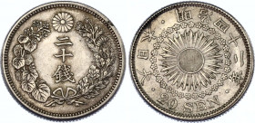 Japan 20 Sen 1909 (42)
Y# 30, N# 4433; Silver; Meiji; UNC-