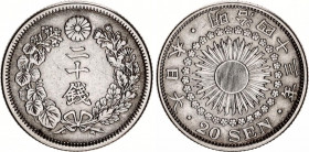 Japan 20 Sen 1910 (43)
Y# 30; Silver; Meiji; XF.
