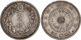 Japan 50 Sen 1910 (43)
Y# 31, N# 14250; Silver; Meiji; AUNC