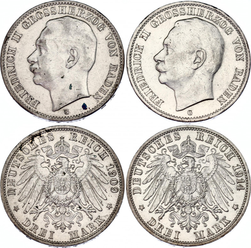 Germany - Empire Baden 2 x 3 Mark 1909 - 1914 G
KM# 280; Silver; Friedrich II