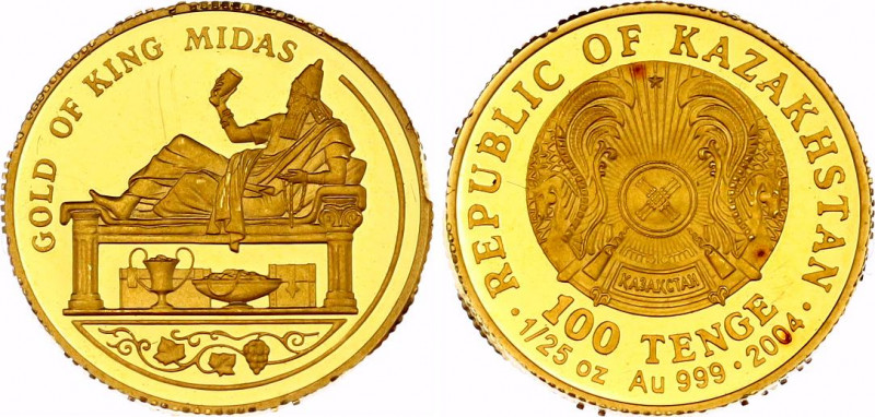 Kazakhstan 100 Tenge 2004
KM# 121, N# 139037; Gold (0.999) 1.24 g., 13.92 mm., ...