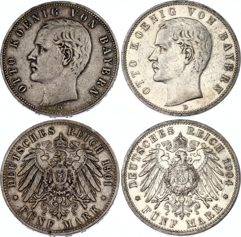 Germany - Empire Bavaria 2 x 5 Mark 1901 & 1904 D
KM# 915; Silver; Otto