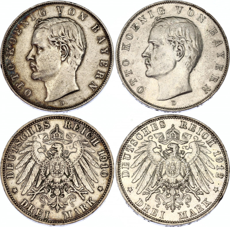 Germany - Empire Bavaria 2 x 3 Mark 1910 & 1912 D
KM# 996; Silver; Otto