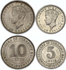 Malaya 5 - 10 Cents 1945
KM# 3a, 4a; Silver; UNC