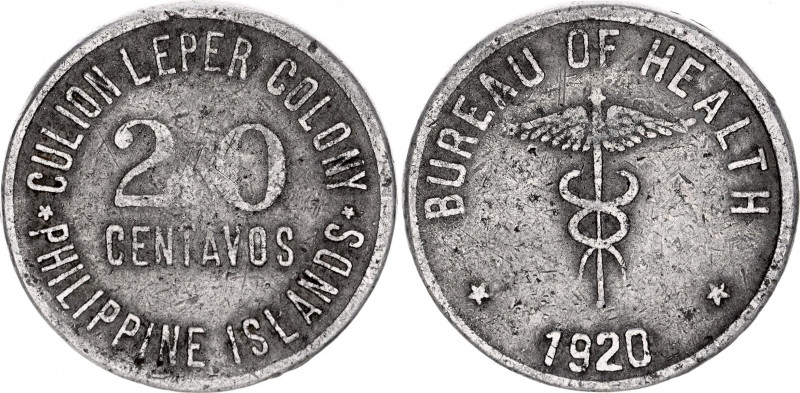 Philippines 20 Centavos 1920
KM# 11; Leper Colony, Culion Island; Mintage 10000...