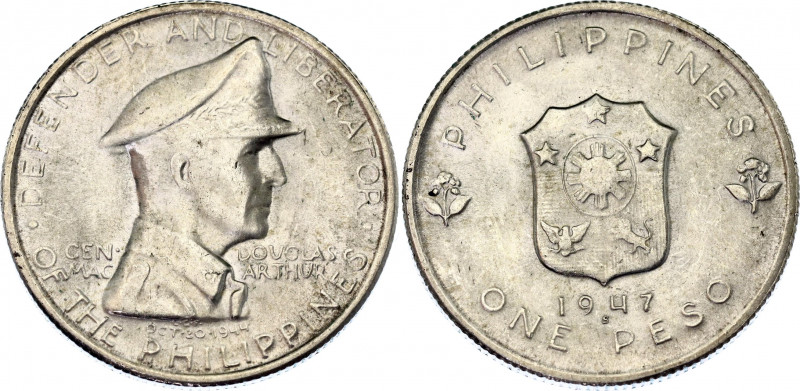 Philippines 1 Peso 1947 S
KM# 185; Schön# 23; N# 12756; Silver; Liberation of t...