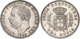 Portuguese India 1 Rupia 1882
KM# 312; Gomes# L1 14.04; N# 18675; Silver; Luíz I; Mint: Calcutta; XF Toned