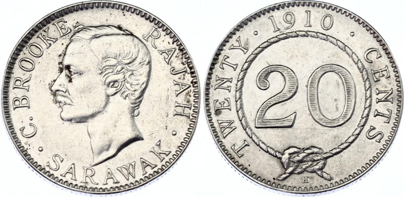 Sarawak 20 Cents 1910 H
KM# 10, N# 15547; Silver; Charles Brooke Rajah; Mintage...