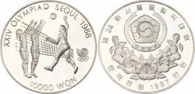 South Korea 10000 Won 1987
KM# 63, N# 44988; Silver., Proof; Olympic Games 1988 in Seoul - Volleyball