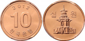 South Korea 10 Won 2012 PCGS Sample Numismata Berlin 2015
KM# 103; N# 1654; Copper clad Aluminium; UNC