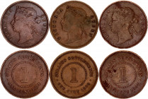 Straits Settlements 3 x 1 Cent 1875 - 1897
KM# 9, 16; Victoria; VF.