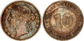 Straits Settlements 10 Cents 1898
KM# 11; Silver; Victoria; XF-