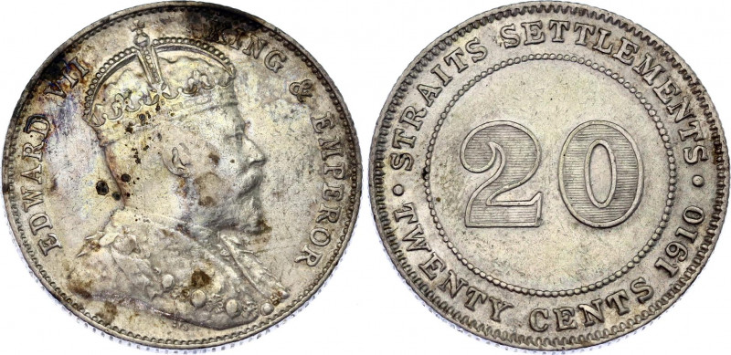 Straits Settlements 20 Cents 1910
KM# 22a; N# 14021; Silver; Edward VII; Mint: ...