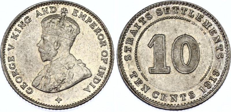 Straits Settlements 10 Cents 1919
KM# 29a, N# 12775; Silver; George V; AUNC