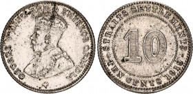 Straits Settlements 10 Cents 1919 Die Crack Error
KM# 29a; Silver; George V; UNC with minor hairlines