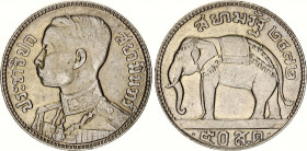 Thailand 50 Satung - 1/2 Baht 1929 (2472)
Y# 49; N# 13750; Silver; Rama VII; AUNC.