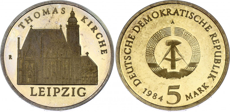 Germany - DDR 5 Mark 1984 A Proof
KM# 96; J. 1596; Proof; Mintage 5500 pcs; Lei...