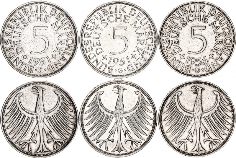 Germany - FRG 3 x 5 Mark 1951 - 1956
KM# 112; N# 1933; Silver; Various Mintmark...