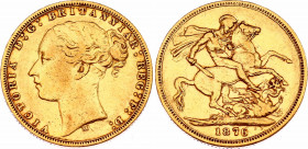 Australia 1 Sovereign 1876 M
KM# 7; N# 9310; Gold (.917) 7.99 g.; Victoria; MInt: Melbourne; VF-XF