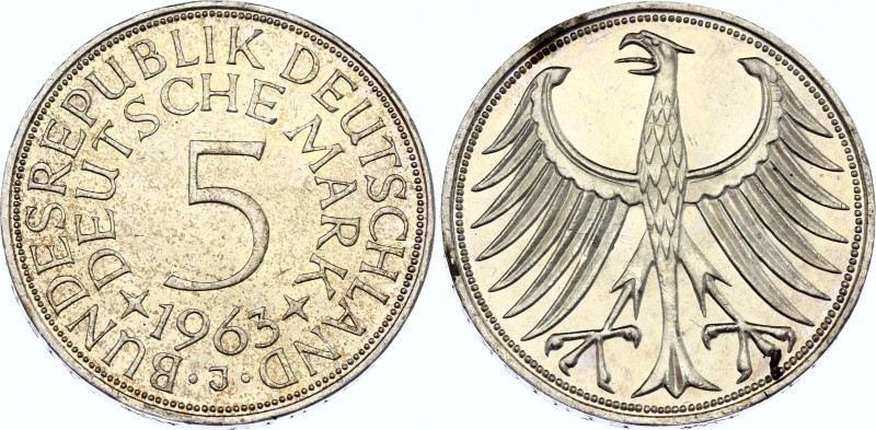 Germany - FRG 5 Deutsche Mark 1963 J
KM# 112, J. 387; N# 1933; Silver, UNC. Rar...