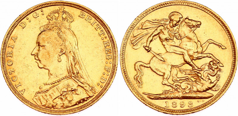 Australia 1 Sovereign 1893 M
KM# 10; N# 28487; Gold (.917) 7.99 g.; Victoria; M...