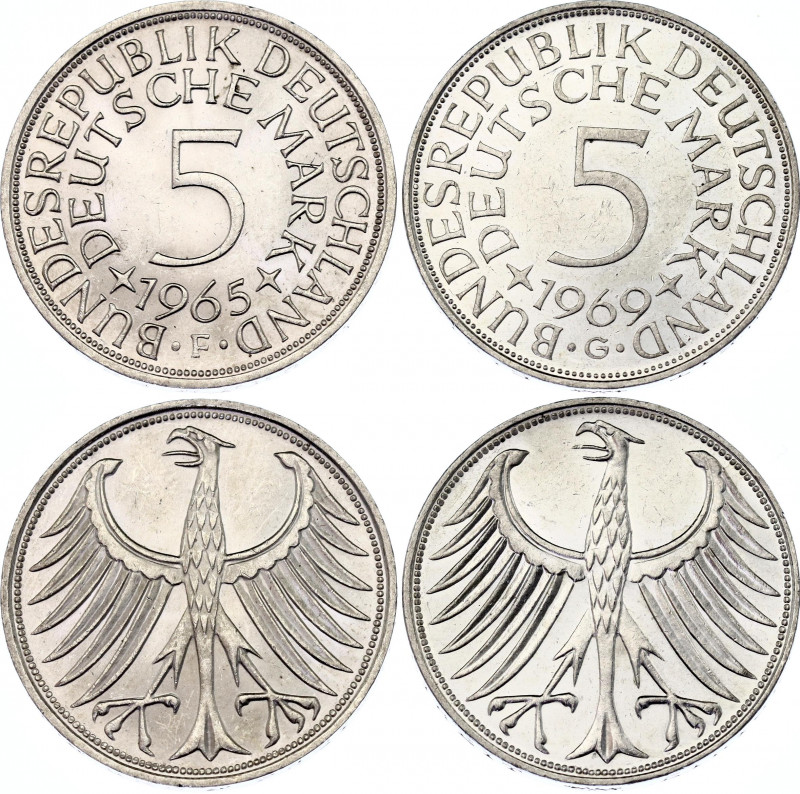 Germany - FRG 2 x 5 Mark 1965 - 1969 F & G
KM# 112, N# 1933; Silver; UNC