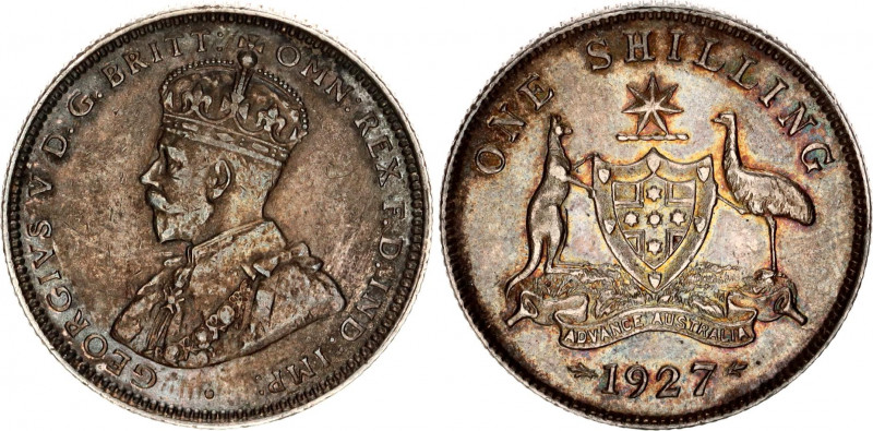 Australia 1 Shilling 1927
KM# 26, N# 10525; Silver; George V; AUNC/UNC with hai...